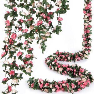 8 Pcs 66FT Flower Garland Artificial Rose Vine Flowers with Green Leaves Hanging